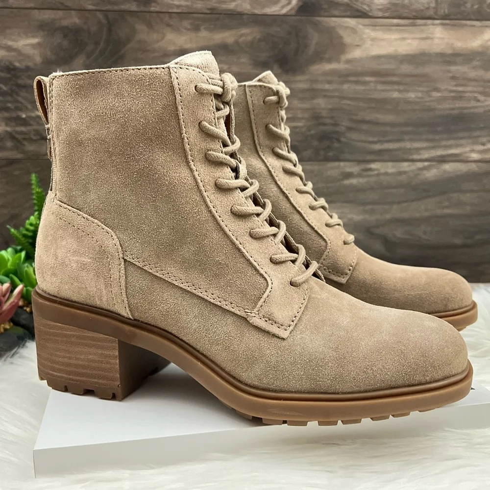 ❌SOLD❌NIB Lucky Brand Diedrah Lug Sole Oiled Suede Lace Up Combat Boot Dune - Picture 5 of 12